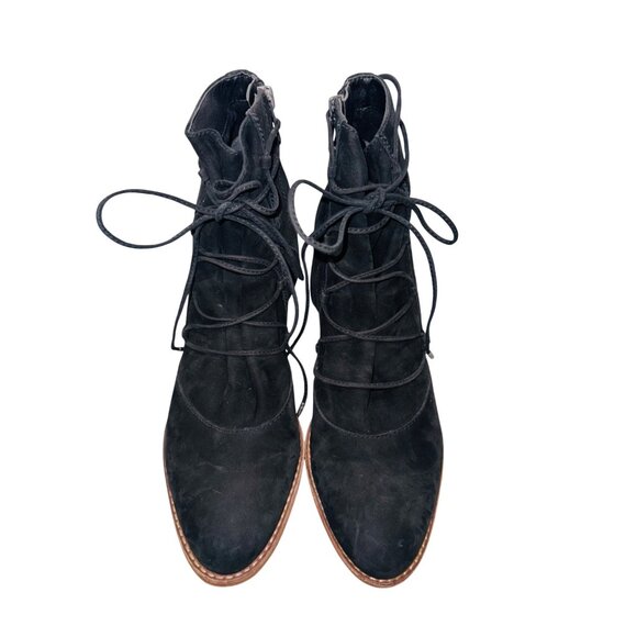 Sam Edelman Millard Lace-Up Boots Black Suede Block Heel Bootie 10 Boho Cottage - Picture 11 of 14